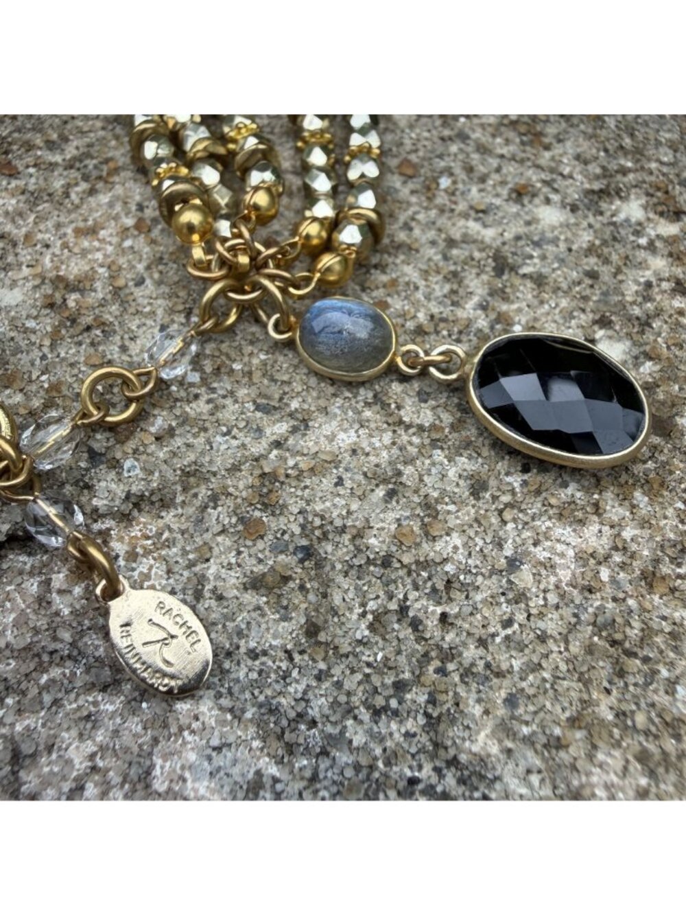 Rachel Reinhardt Multi-Strand Gold Bracelet Labradorite & Faceted Onyx Celestial - Picture 5 of 14